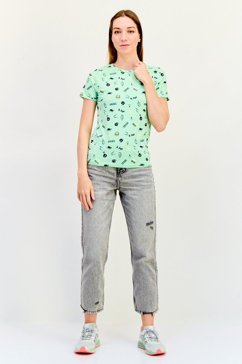 ONLY Women Crew Neck Allover Print Short Sleeve T-Shirt, Multicolor - Image 4