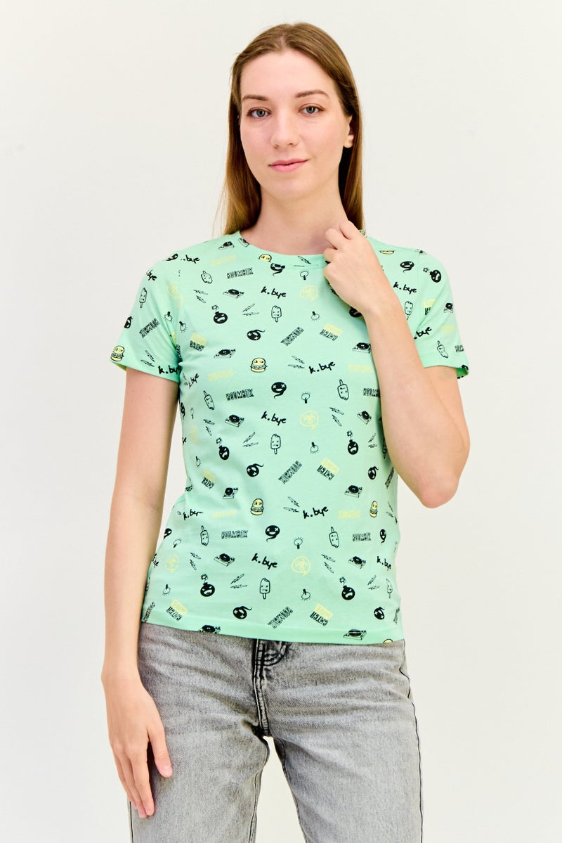 ONLY Women Crew Neck Allover Print Short Sleeve T-Shirt, Multicolor - Image 1