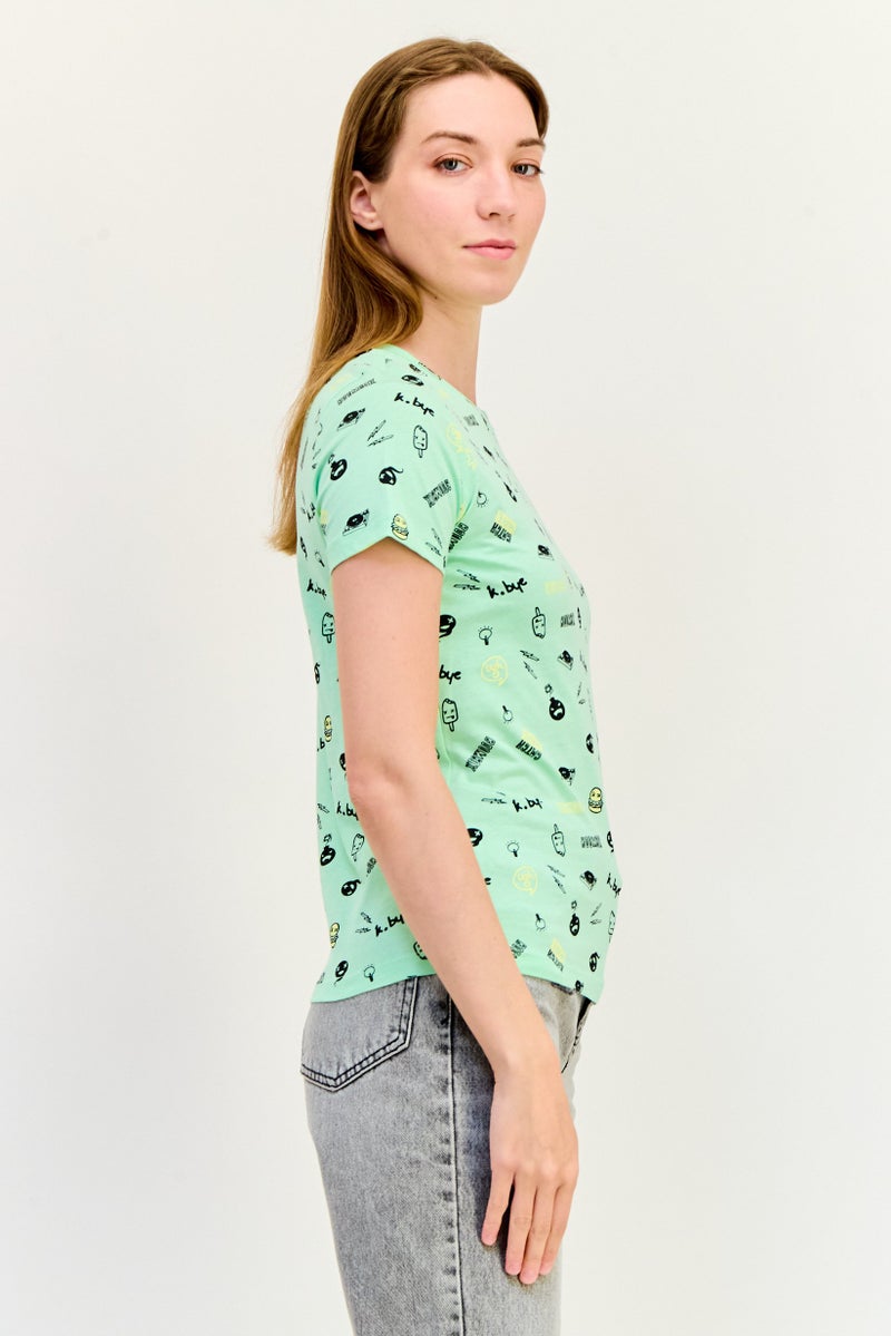 ONLY Women Crew Neck Allover Print Short Sleeve T-Shirt, Multicolor - Image 3