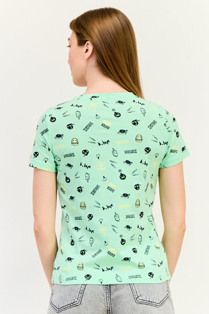 ONLY Women Crew Neck Allover Print Short Sleeve T-Shirt, Multicolor - Image 2