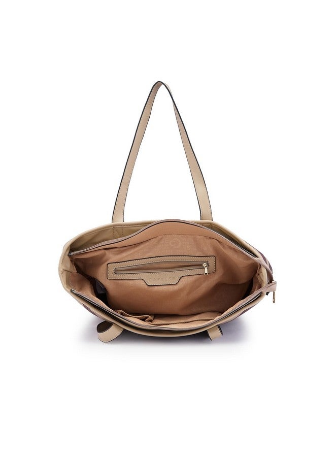 CAPRESE Caprese Zuzu Tote Large Beige - Elegant shoulder bag with abstract print, spacious office tote, quick access back zip for women, stylish and functional design  - Image 4