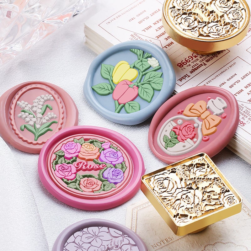 Suidis Fire Paint Seal – Flower Series Rose Brass Carved Seal Head - Image 2