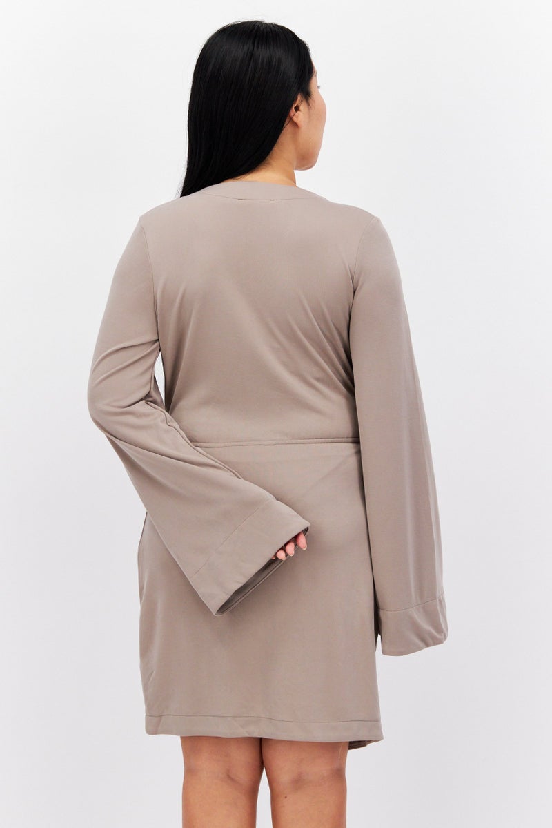 Reserved Women Plain Mini Dress, Taupe - Image 2