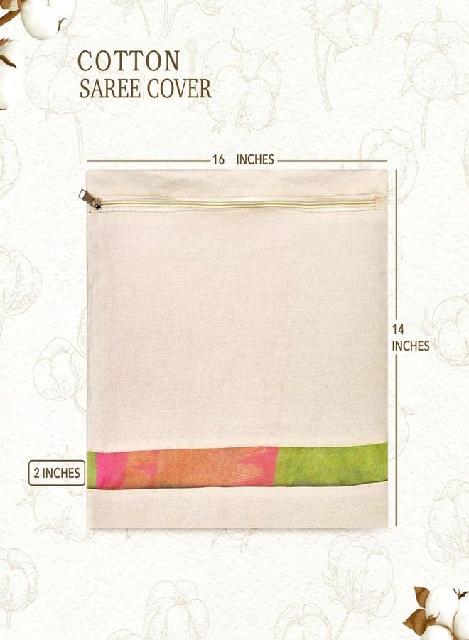 Gritty Cotton Canvas Saree Bag Big Size Single (16x14 Inch) with Zip Closure for Clothes Bags and Wardrobe Organizer with Transparent Mesh Window, Beige (PACK OF 6) - Image 2
