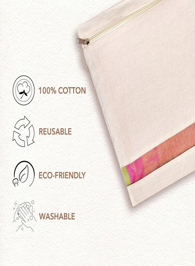 Gritty Cotton Canvas Saree Bag Big Size Single (16x14 Inch) with Zip Closure for Clothes Bags and Wardrobe Organizer with Transparent Mesh Window, Beige (PACK OF 6) - Image 4