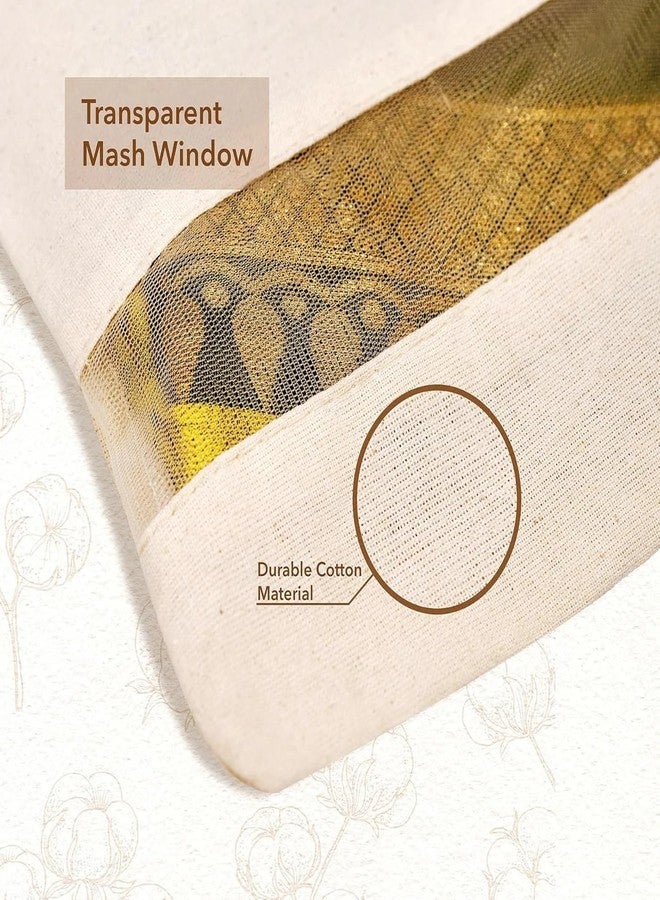 Gritty Cotton Canvas Saree Bag Big Size Single (16x14 Inch) with Zip Closure for Clothes Bags and Wardrobe Organizer with Transparent Mesh Window, Beige (PACK OF 6) - Image 3