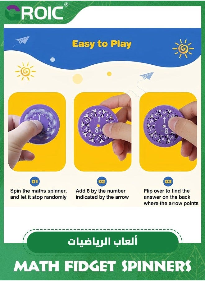 جرويك - 18 عبوة سبينر رياضي، لعبة فidget لحقائق الرياضيات، الجمع والطرح والضرب والقسمة للأطفال، ألعاب تعليمية رياضية، رياضي دائري بالأرقام - Image 1