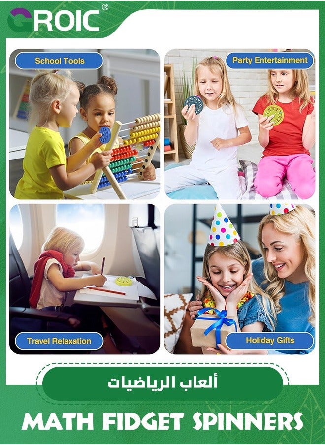 جرويك - 18 عبوة سبينر رياضي، لعبة فidget لحقائق الرياضيات، الجمع والطرح والضرب والقسمة للأطفال، ألعاب تعليمية رياضية، رياضي دائري بالأرقام - Image 1