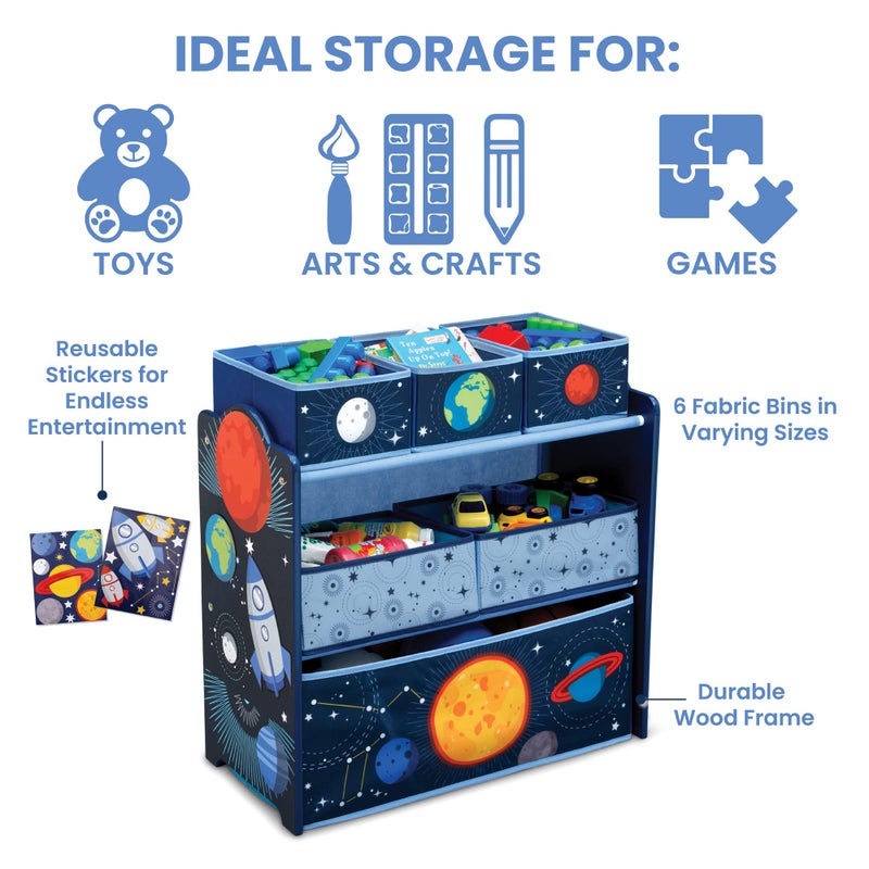 Delta Children Space Adventures Design & Store 6 Bin Toy Storage Organizer - Greenguard Gold Certified, Blue - Image 5