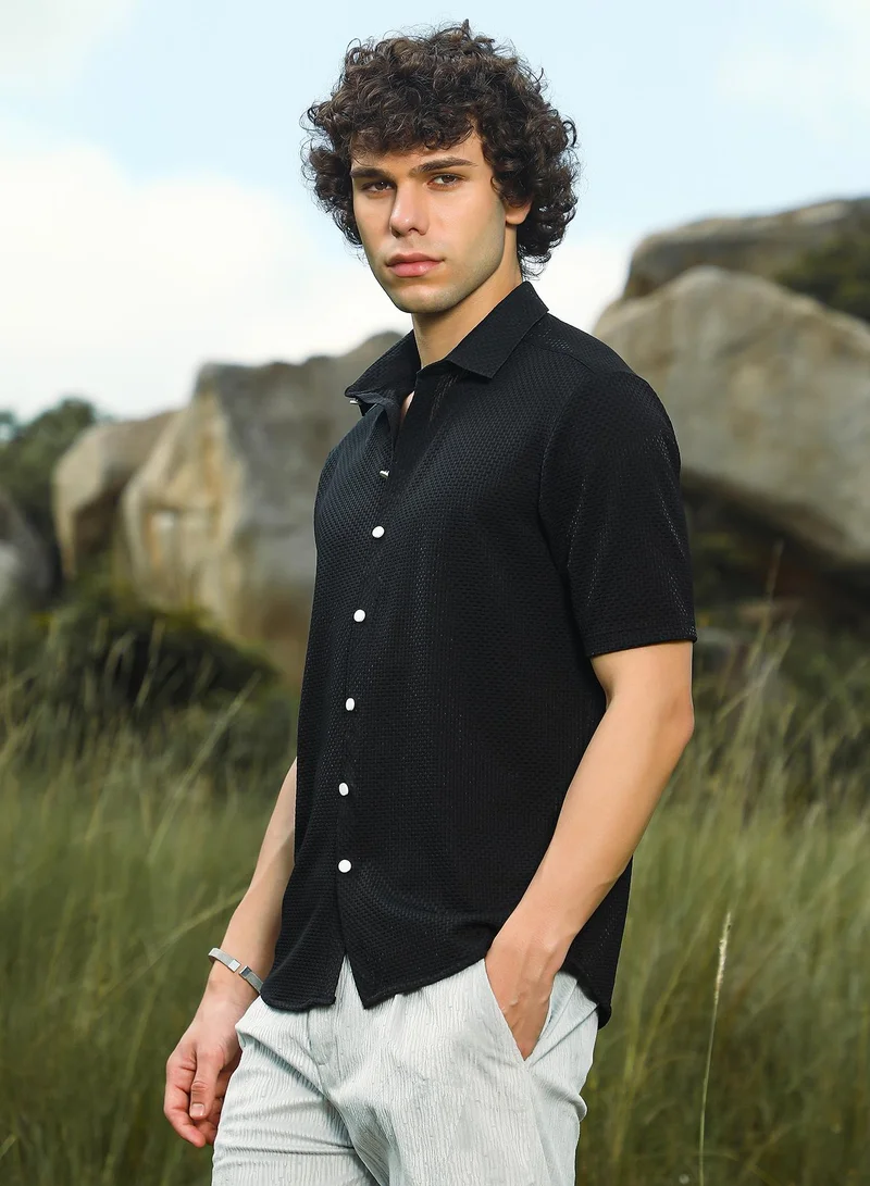 كامبوس سوترا Men's Onyx Black Warp-Tactile Shirt