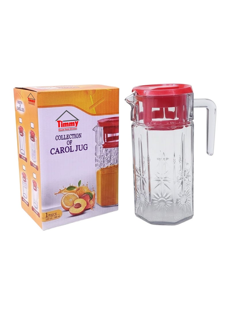 Timmy Carol Glass Pitcher 1.5L with Lid | Premium Clear Beverage Jug | Elegant Serving for Water, Juice & Drinks | Durable & Stylish Design - Image 1