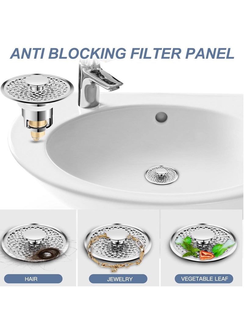 Pop Up Sink Plug, Universal Bathroom Sink Stopper, Anti Clogging Sink Drain Filter with Hair Catcher Pop-up Drain Filter for 0.98-1.38 Inch, Replacement Drain Plug for Bathroom Kitchen Bidets - Image 4