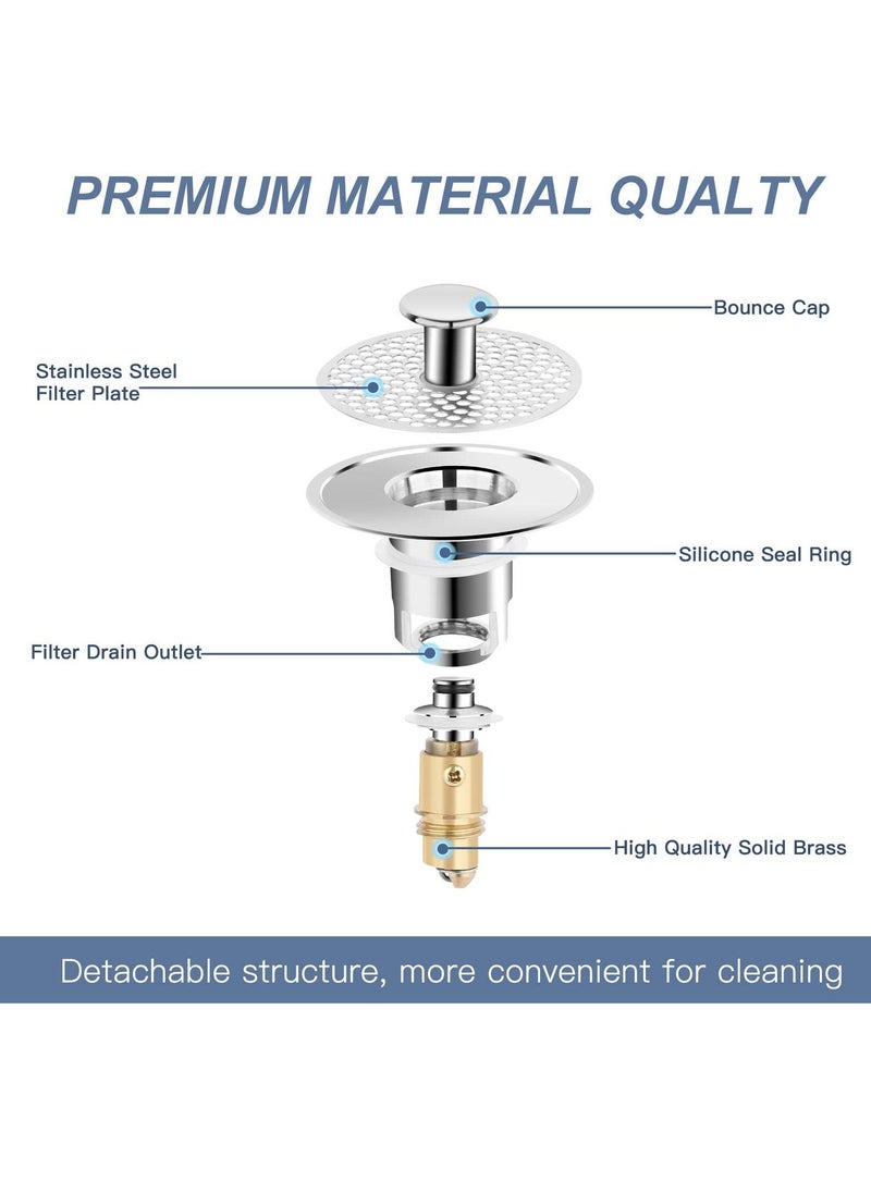 Pop Up Sink Plug, Universal Bathroom Sink Stopper, Anti Clogging Sink Drain Filter with Hair Catcher Pop-up Drain Filter for 0.98-1.38 Inch, Replacement Drain Plug for Bathroom Kitchen Bidets - Image 2