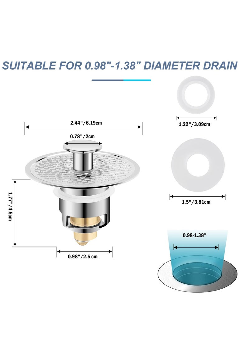 Pop Up Sink Plug, Universal Bathroom Sink Stopper, Anti Clogging Sink Drain Filter with Hair Catcher Pop-up Drain Filter for 0.98-1.38 Inch, Replacement Drain Plug for Bathroom Kitchen Bidets - Image 3