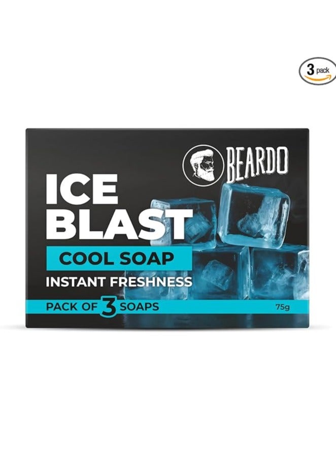 BEARDO Beardo Ice Blast Soap For Men 75G X 3 | Cooling Mint effect | Instant Freshness With Every Shower| Soaps For Bath | Bathing Soaps | Reduces Skin Inflammation | Body Soaps For Bath | Mens Soap (Pack Of 3)  - Image 1