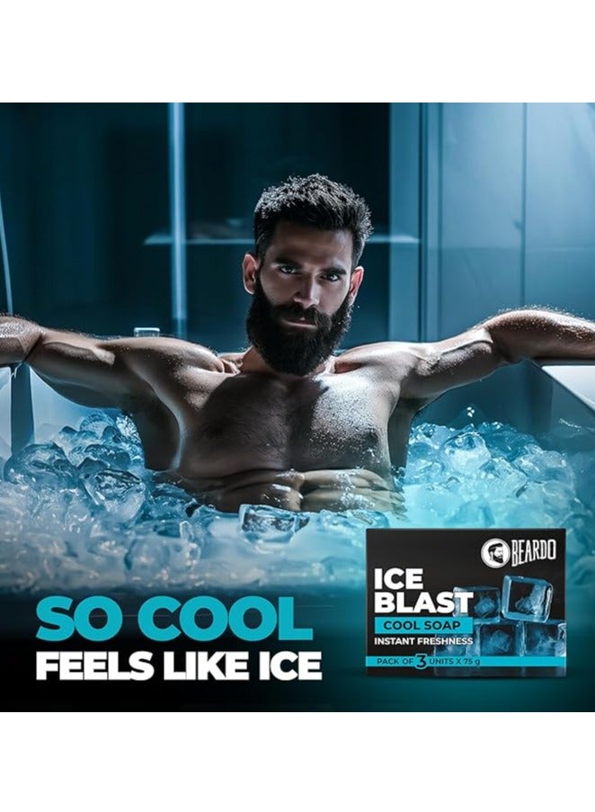 BEARDO Beardo Ice Blast Soap For Men 75G X 3 | Cooling Mint effect | Instant Freshness With Every Shower| Soaps For Bath | Bathing Soaps | Reduces Skin Inflammation | Body Soaps For Bath | Mens Soap (Pack Of 3)  - Image 2