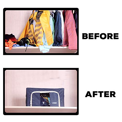 Livzing Oxford Fabric Saree Cover | Cloth Storage | Wardrobe Organizer For Clothes With Transparent Window | Clothes Storage Bags with Zip | 24L (Blue Polka)- 40cm X 30cm X 20cm - Image 3