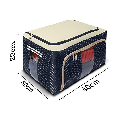 Livzing Oxford Fabric Saree Cover | Cloth Storage | Wardrobe Organizer For Clothes With Transparent Window | Clothes Storage Bags with Zip | 24L (Blue Polka)- 40cm X 30cm X 20cm - Image 2