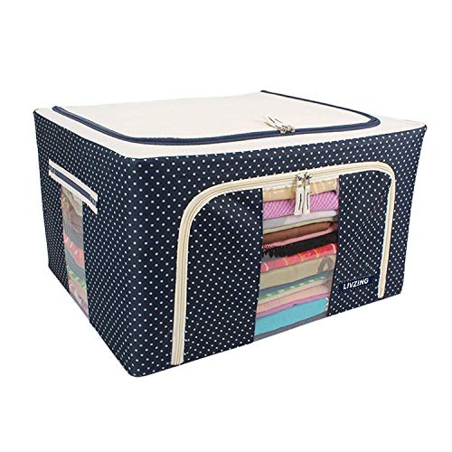 Livzing Oxford Fabric Saree Cover | Cloth Storage | Wardrobe Organizer For Clothes With Transparent Window | Clothes Storage Bags with Zip | 24L (Blue Polka)- 40cm X 30cm X 20cm - Image 1