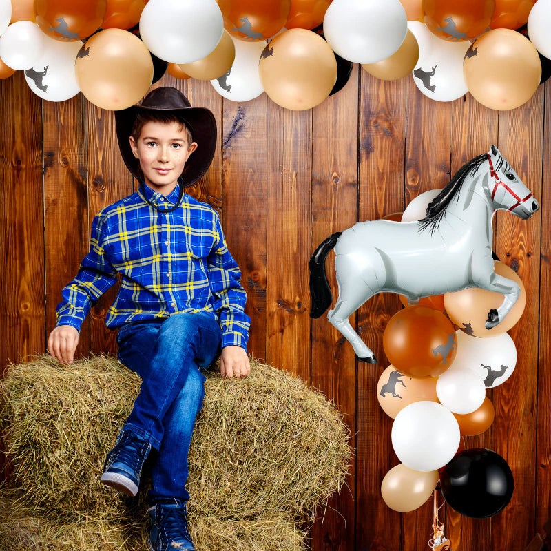 Zhanmai 100 Pieces Horse Balloons Cowboy Party Decorations 40 Inches Aluminum Foil Balloon Latex Balloons Horse Themed Garland Arch Kit for Birthday Baby Shower (Brown,Cowboy) - Image 4