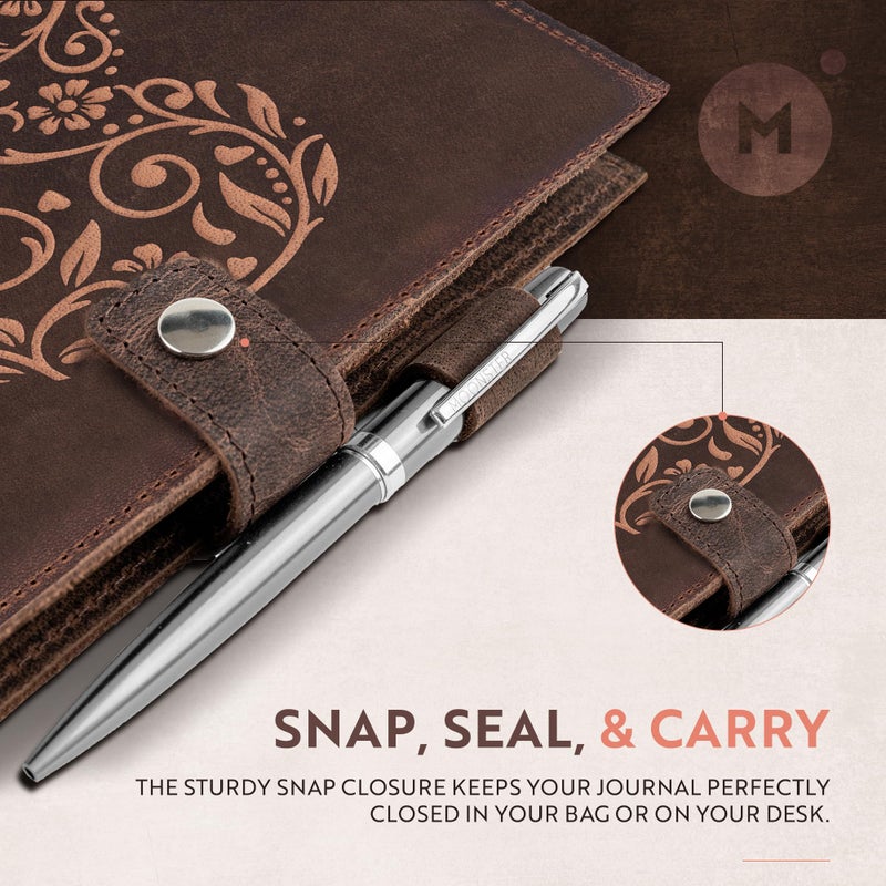 moonster Refillable Leather Journal Embossed Heart Shape Cover Design Journals with Pen â€“ Milled A5 Leather Journal Lined Paper - Journals for Women â€“ Vintage Journal - 320 Pages - Image 3