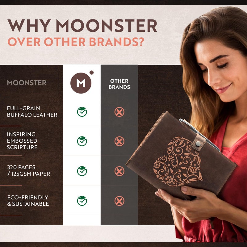 moonster Refillable Leather Journal Embossed Heart Shape Cover Design Journals with Pen â€“ Milled A5 Leather Journal Lined Paper - Journals for Women â€“ Vintage Journal - 320 Pages - Image 4