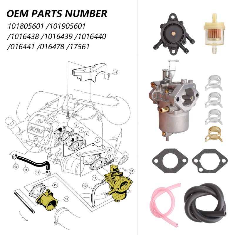 10L0L Golf Cart Carburetor Fuel Pump Kit for 1998-UP Club Car DS Precedent Turf Carryall FE290 Kawasaki Engines Carb 101805601 101905601 17561 1016438 1016439 1016440 1016441 1016478 - Image 3