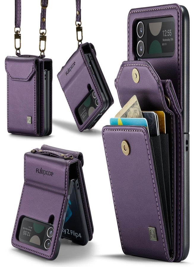 ASAPDOS Samsung Galaxy Z Flip 4 Crossbody Case, Retro PU Leather Strap with Magnetic Closure and Card Holder for Men Women, Purple - Image 1