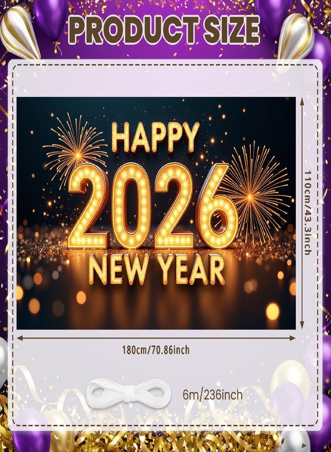 LUUFILx 2026 Happy New Year Banner Happy New Year Decoration Glitter Backdrop for Eve Party Photograph Supplies 2026 Background Banner - Image 3
