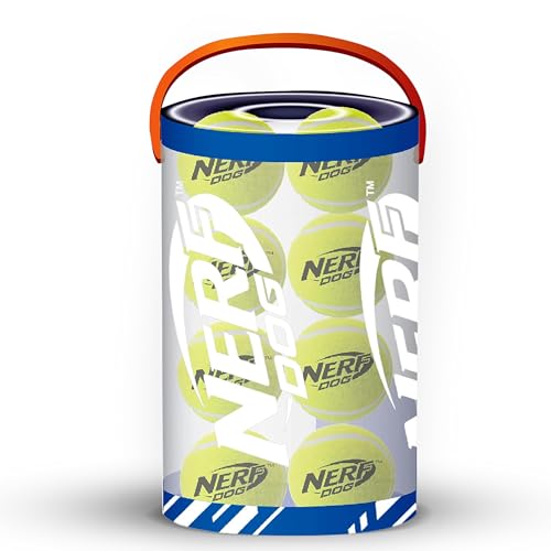 Nerf Dog 16Piece Dog Toy Gift Set Includes 16 25in Squeak Tennis Balls and a 1025in Bucket Nerf Tough Material Green - Image 1