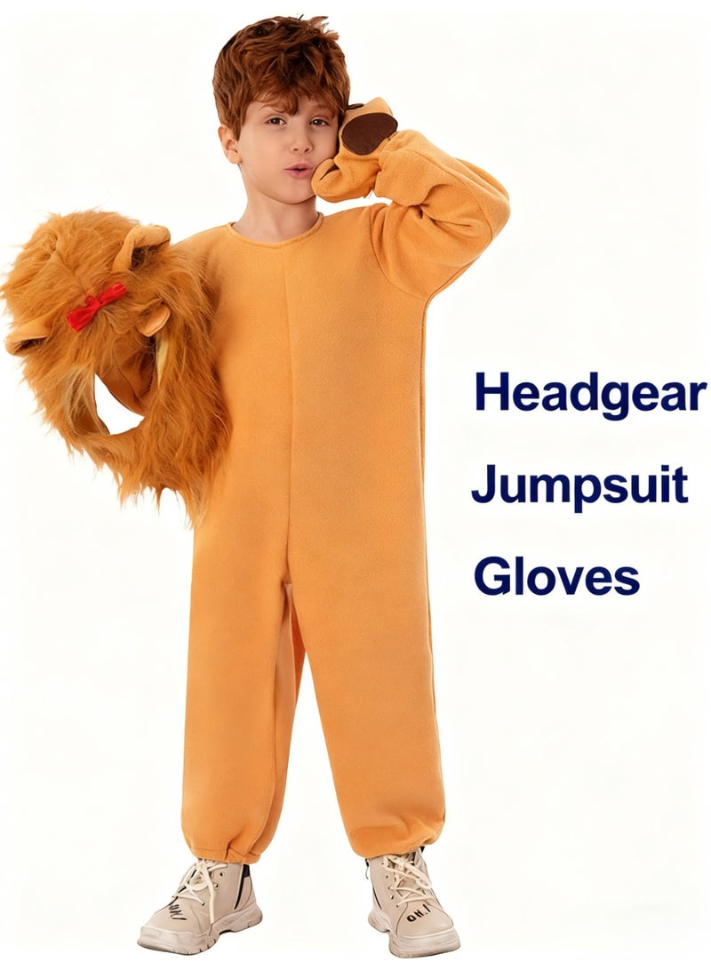 JAYATO Kids Lion Costume Set with Headpiece, Gloves, Jumpsuit, Furry Mane, Tail, Paws Roaring Animal Outfit for role-playing, suitable for Boys Girls Birthday Gift, Dress-Up, Halloween, Birthday Party Yellow Brown， XL Size - Image 1