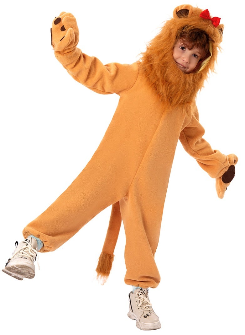 JAYATO Kids Lion Costume Set with Headpiece, Gloves, Jumpsuit, Furry Mane, Tail, Paws Roaring Animal Outfit for role-playing, suitable for Boys Girls Birthday Gift, Dress-Up, Halloween, Birthday Party Yellow Brown， XL Size - Image 2