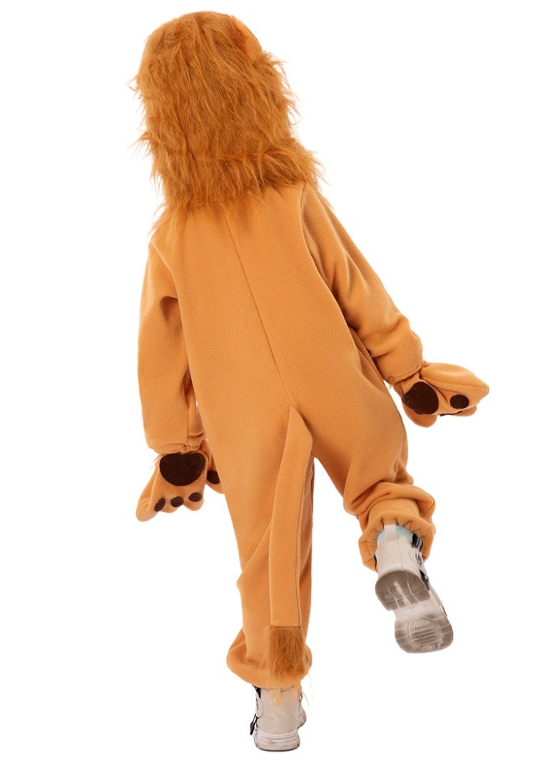 JAYATO Kids Lion Costume Set with Headpiece, Gloves, Jumpsuit, Furry Mane, Tail, Paws Roaring Animal Outfit for role-playing, suitable for Boys Girls Birthday Gift, Dress-Up, Halloween, Birthday Party Yellow Brown， XL Size - Image 3