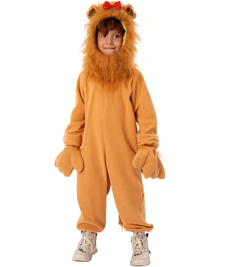 JAYATO Kids Lion Costume Set with Headpiece, Gloves, Jumpsuit, Furry Mane, Tail, Paws Roaring Animal Outfit for role-playing, suitable for Boys Girls Birthday Gift, Dress-Up, Halloween, Birthday Party Yellow Brown， XL Size - Image 4