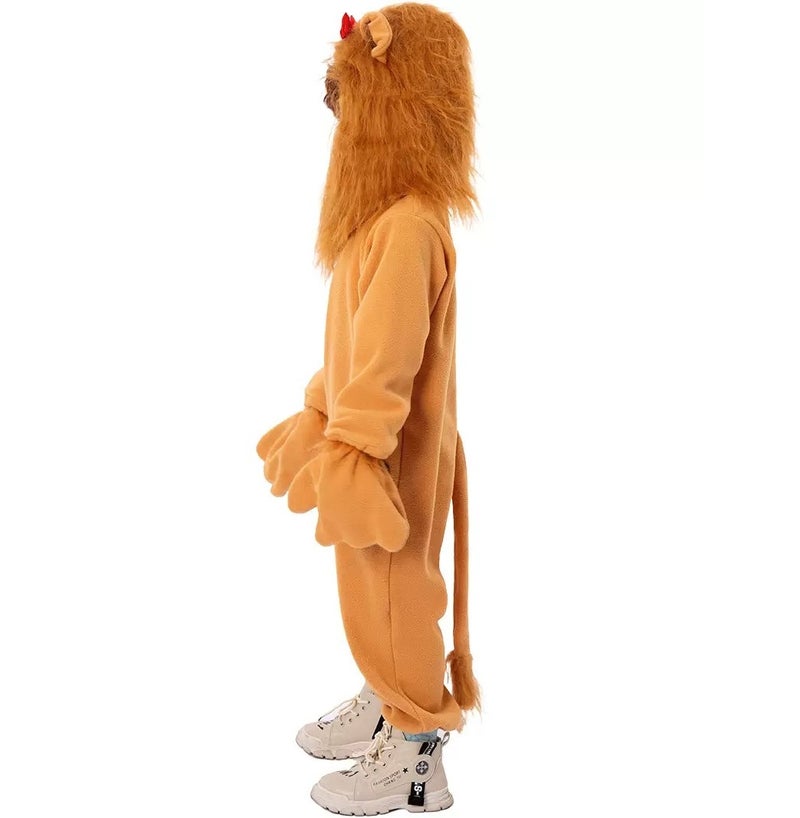 JAYATO Kids Lion Costume Set with Headpiece, Gloves, Jumpsuit, Furry Mane, Tail, Paws Roaring Animal Outfit for role-playing, suitable for Boys Girls Birthday Gift, Dress-Up, Halloween, Birthday Party Yellow Brown， XL Size - Image 5