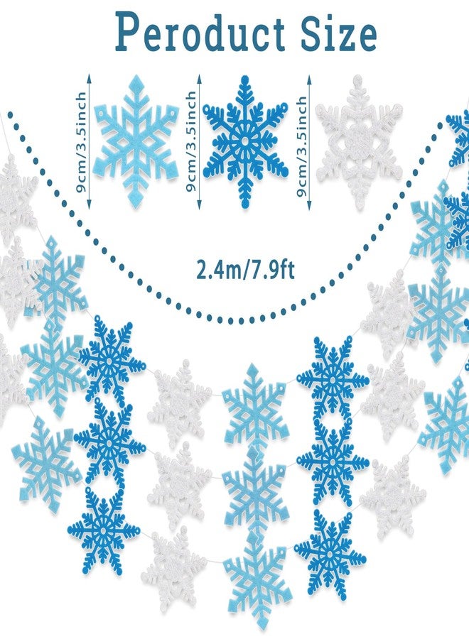 وولاين مجموعة زينة شتوية من 4 قطع من قماش اللباد على شكل ندفة ثلجية باللونين الأبيض والأزرق من والين، مثالية لتزيين حفلات عيد الميلاد والعطلات الشتوية. - Image 2