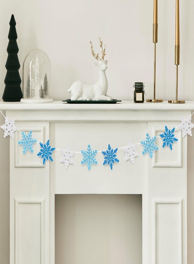 وولاين مجموعة زينة شتوية من 4 قطع من قماش اللباد على شكل ندفة ثلجية باللونين الأبيض والأزرق من والين، مثالية لتزيين حفلات عيد الميلاد والعطلات الشتوية. - Image 5