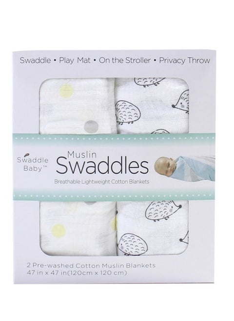 2 Piece Newborn Swaddle Muslin Gift Set 120 X 120 cm