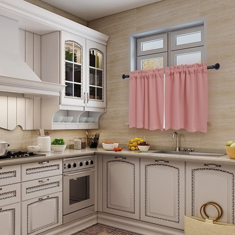Pickluc Pickluc Cafe Kitchen Curtains 36 Inches Long 2 Panels  Blackout Tier Curtains with Rod Pocket  Short Black Out Curtain for Small Window  42"" Wide and 36"" Length  Set of Two  Powder Pink - Image 2