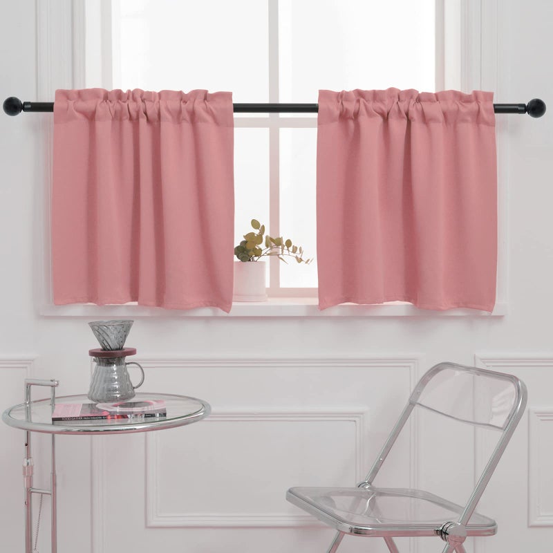 Pickluc Pickluc Cafe Kitchen Curtains 36 Inches Long 2 Panels  Blackout Tier Curtains with Rod Pocket  Short Black Out Curtain for Small Window  42"" Wide and 36"" Length  Set of Two  Powder Pink - Image 1