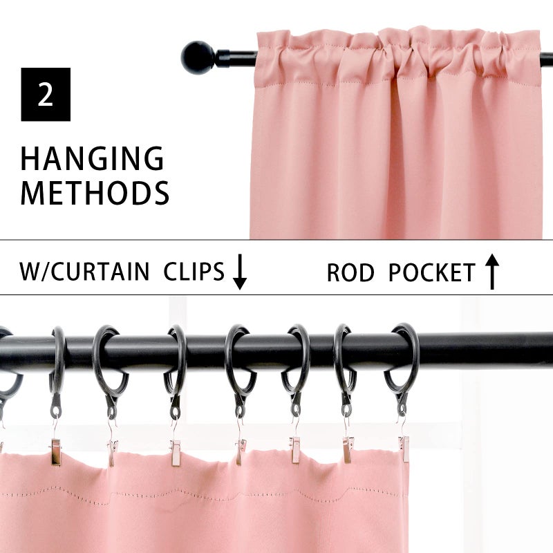 Pickluc Pickluc Cafe Kitchen Curtains 36 Inches Long 2 Panels  Blackout Tier Curtains with Rod Pocket  Short Black Out Curtain for Small Window  42"" Wide and 36"" Length  Set of Two  Powder Pink - Image 3