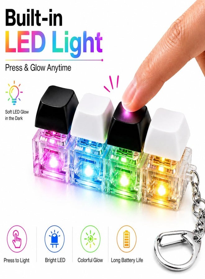 ZOLYPY لعبة لوحة مفاتيح 4 في 1 مع إضاءة LED | صوت نقر عالٍ وصوت جهير | مفاتيح ميكانيكية قابلة للفصل، سلسلة مفاتيح لتخفيف التوتر | لعبة مكتبية لتخفيف القلق - قطعة واحدة (أسود وأبيض) - Image 5