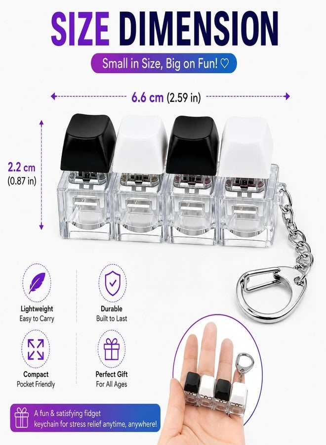 ZOLYPY لعبة لوحة مفاتيح 4 في 1 مع إضاءة LED | صوت نقر عالٍ وصوت جهير | مفاتيح ميكانيكية قابلة للفصل، سلسلة مفاتيح لتخفيف التوتر | لعبة مكتبية لتخفيف القلق - قطعة واحدة (أسود وأبيض) - Image 2