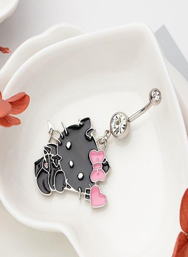 Zynova 14G Cat Dangle Belly Button Rings Stainless Steel Cute Cartoon Cats Belly Ring Barbell Navel Piercing Jewelry for Women (White) - Image 2