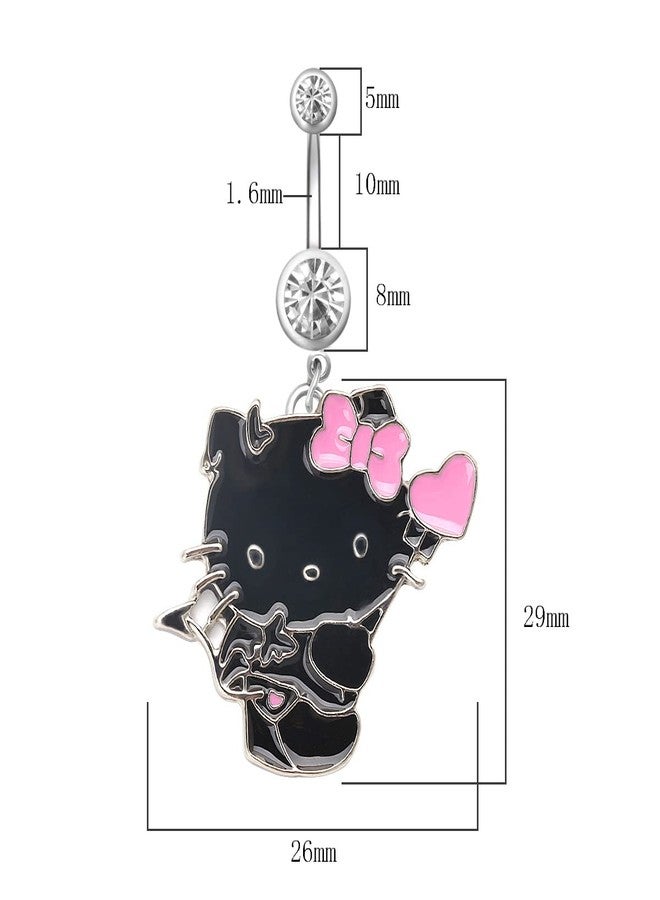 Zynova 14G Cat Dangle Belly Button Rings Stainless Steel Cute Cartoon Cats Belly Ring Barbell Navel Piercing Jewelry for Women (White) - Image 5