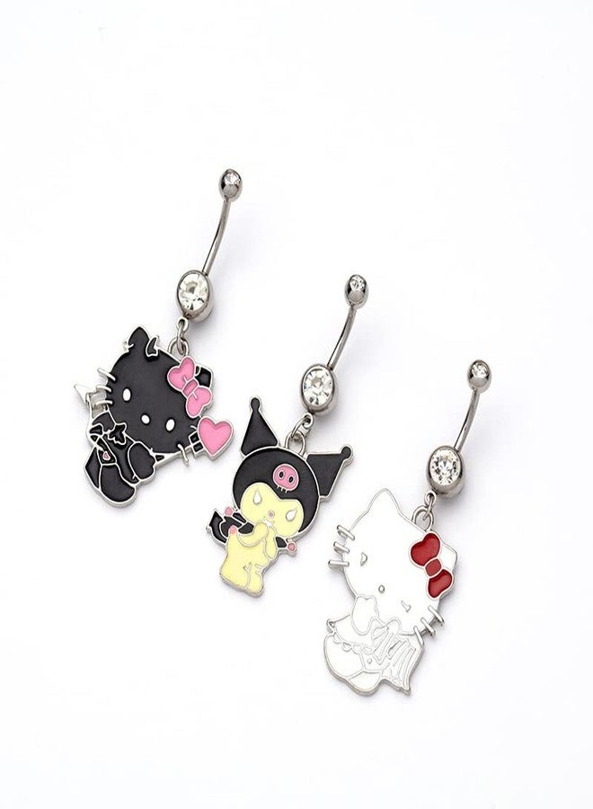Zynova 14G Cat Dangle Belly Button Rings Stainless Steel Cute Cartoon Cats Belly Ring Barbell Navel Piercing Jewelry for Women (White) - Image 4