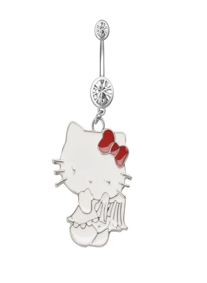 Zynova 14G Cat Dangle Belly Button Rings Stainless Steel Cute Cartoon Cats Belly Ring Barbell Navel Piercing Jewelry for Women (White) - Image 1