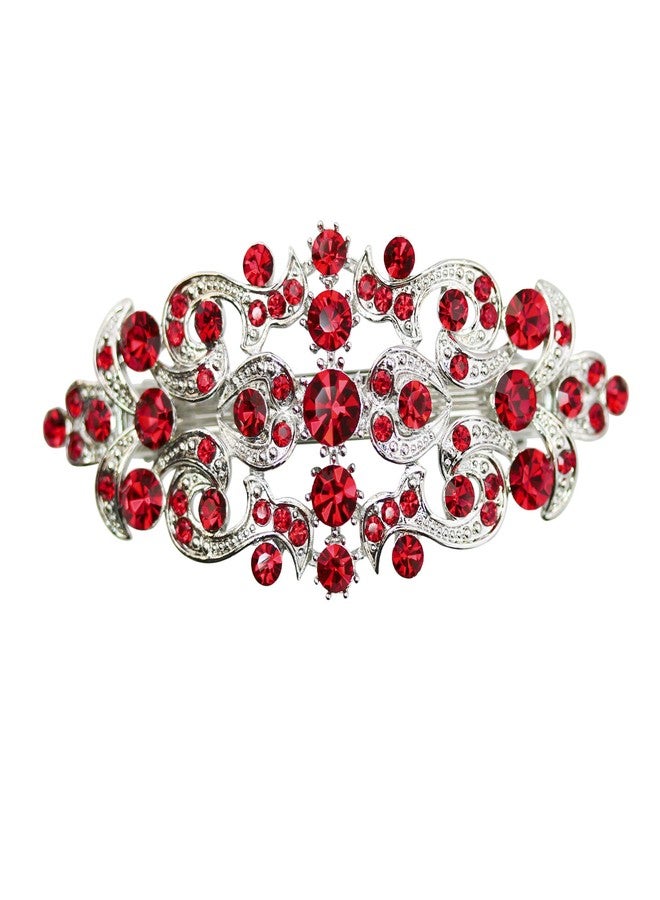 Faship Gorgeous Red Crystal Floral Hair Barrette Clip - Image 1