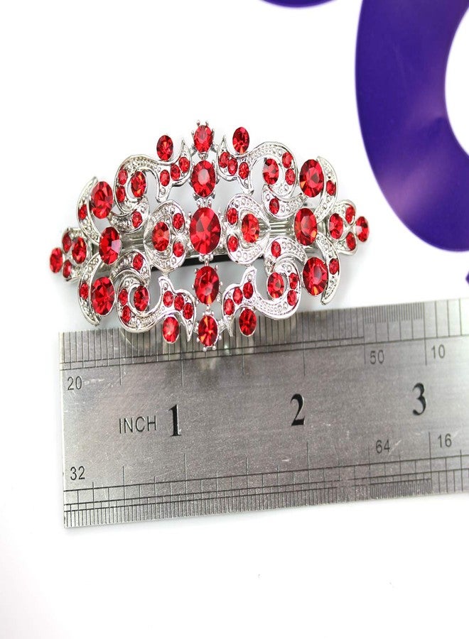 Faship Gorgeous Red Crystal Floral Hair Barrette Clip - Image 4