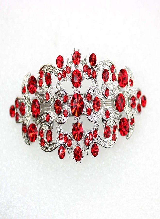 Faship Gorgeous Red Crystal Floral Hair Barrette Clip - Image 2